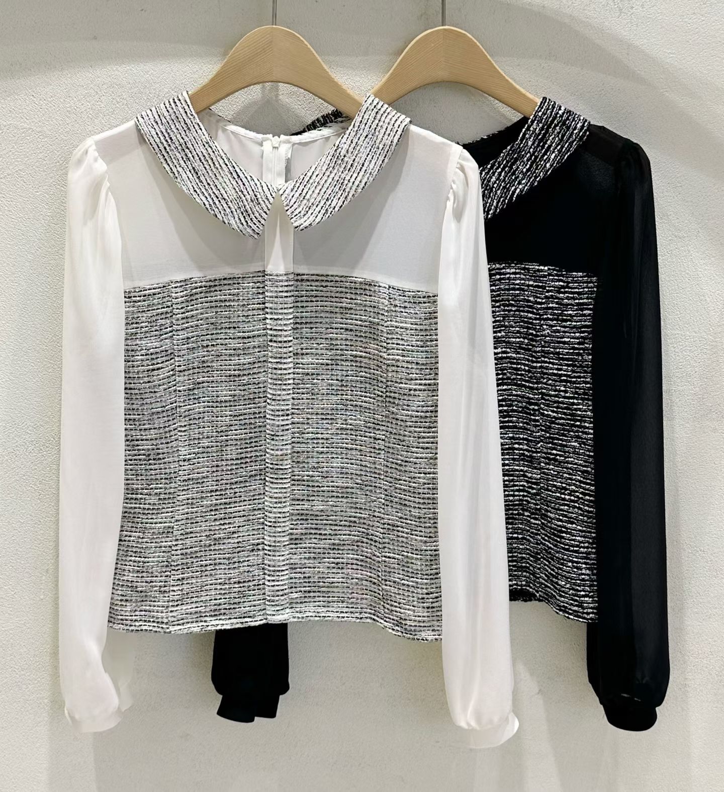 SU5303 假兩件公主長袖雪紡上衣