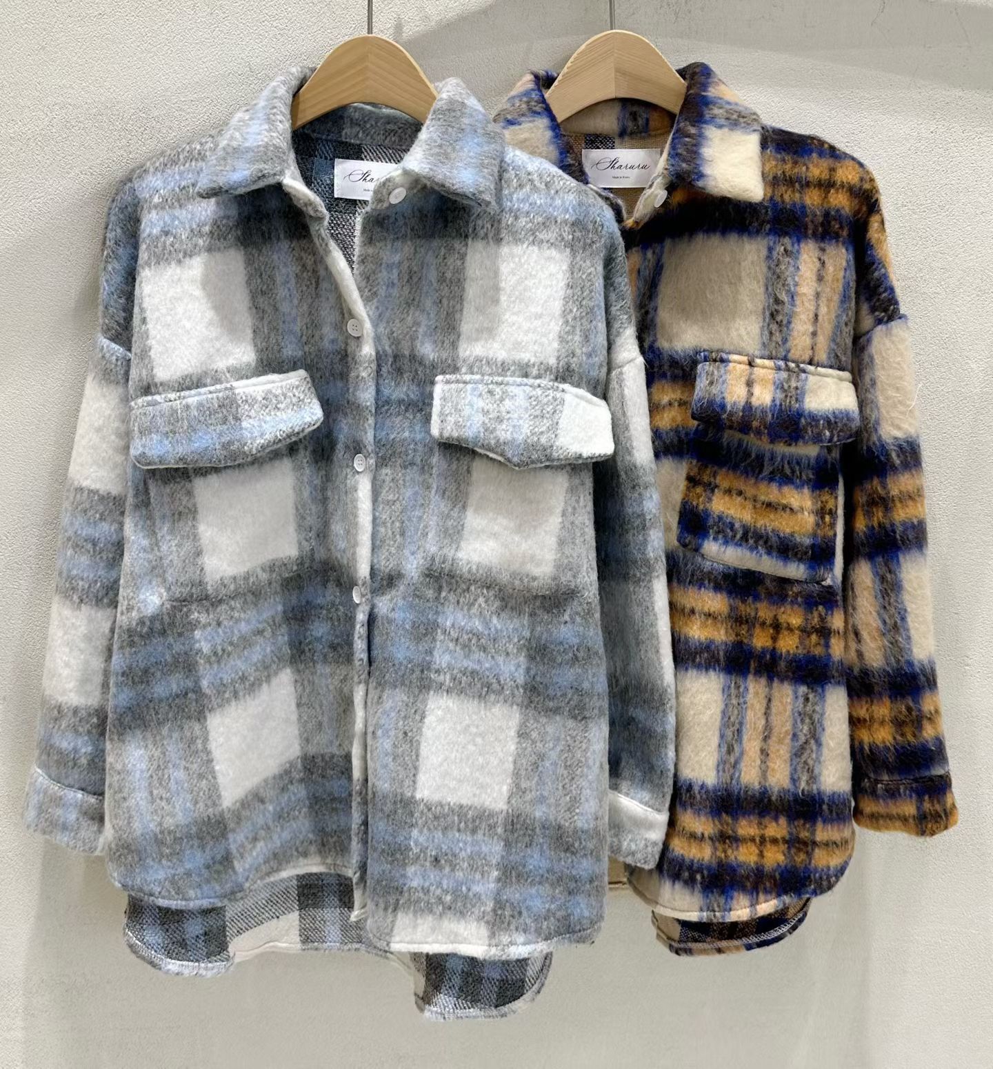 SU5305 格仔大口袋毛外套