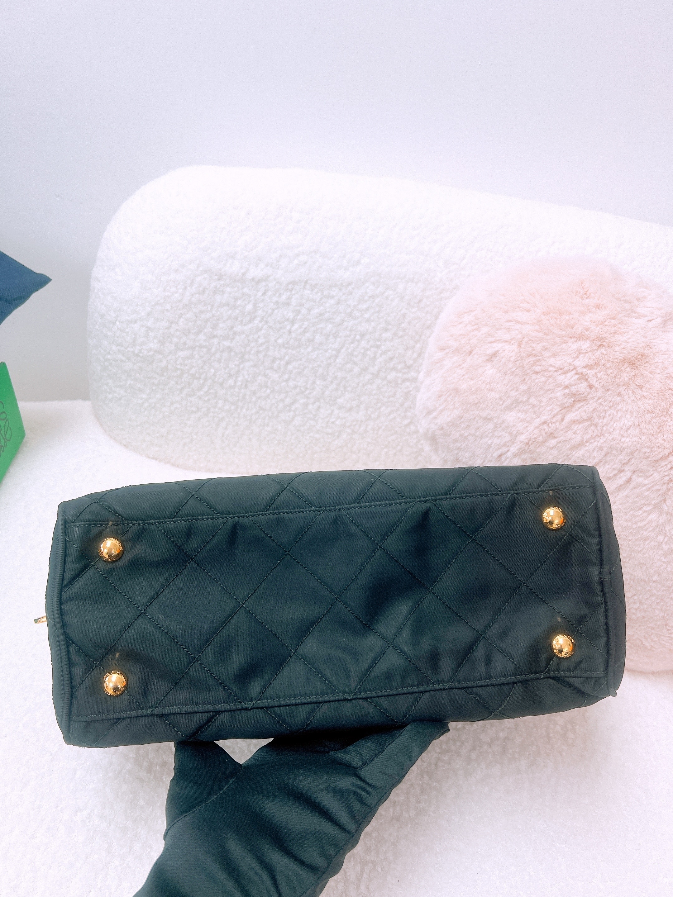 Prada nylon chain tote bag black