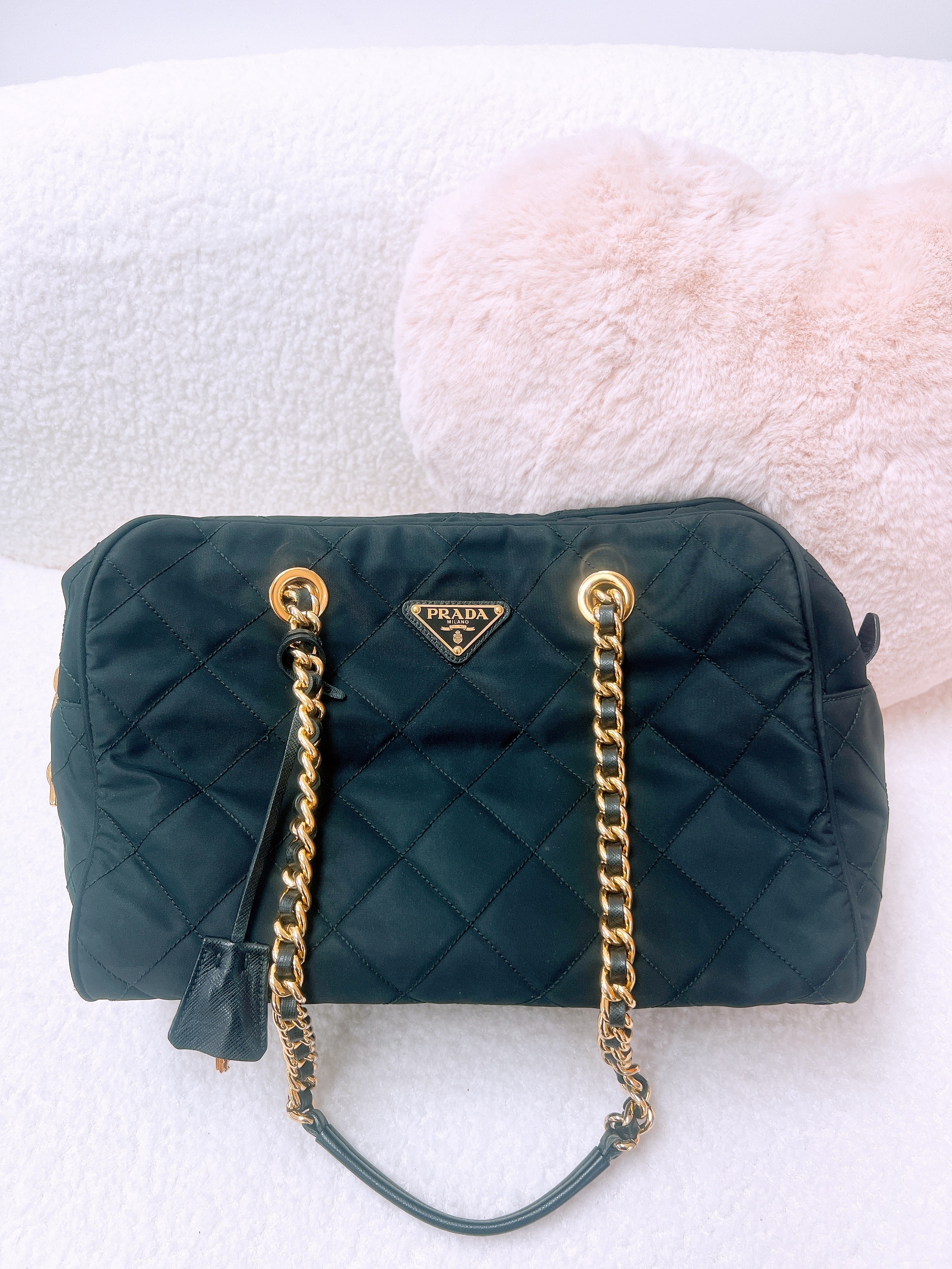 Prada nylon chain tote bag black