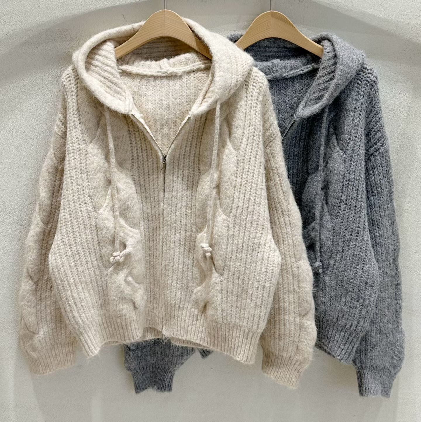 SU5323 麻花針織連帽拉鏈外套