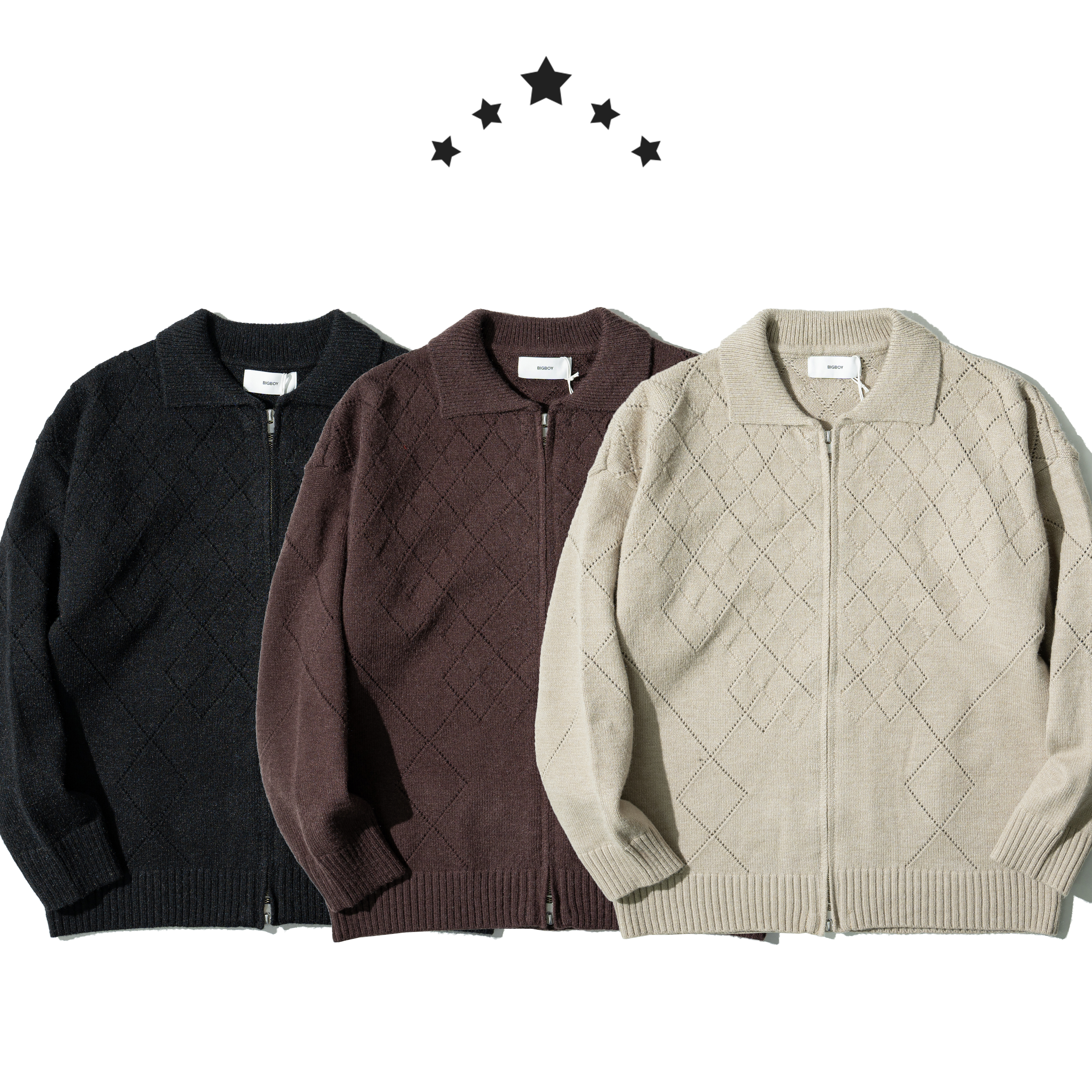 Diamond Knit Zip Jacket 菱格針織 拉鍊外套 [B-25103]