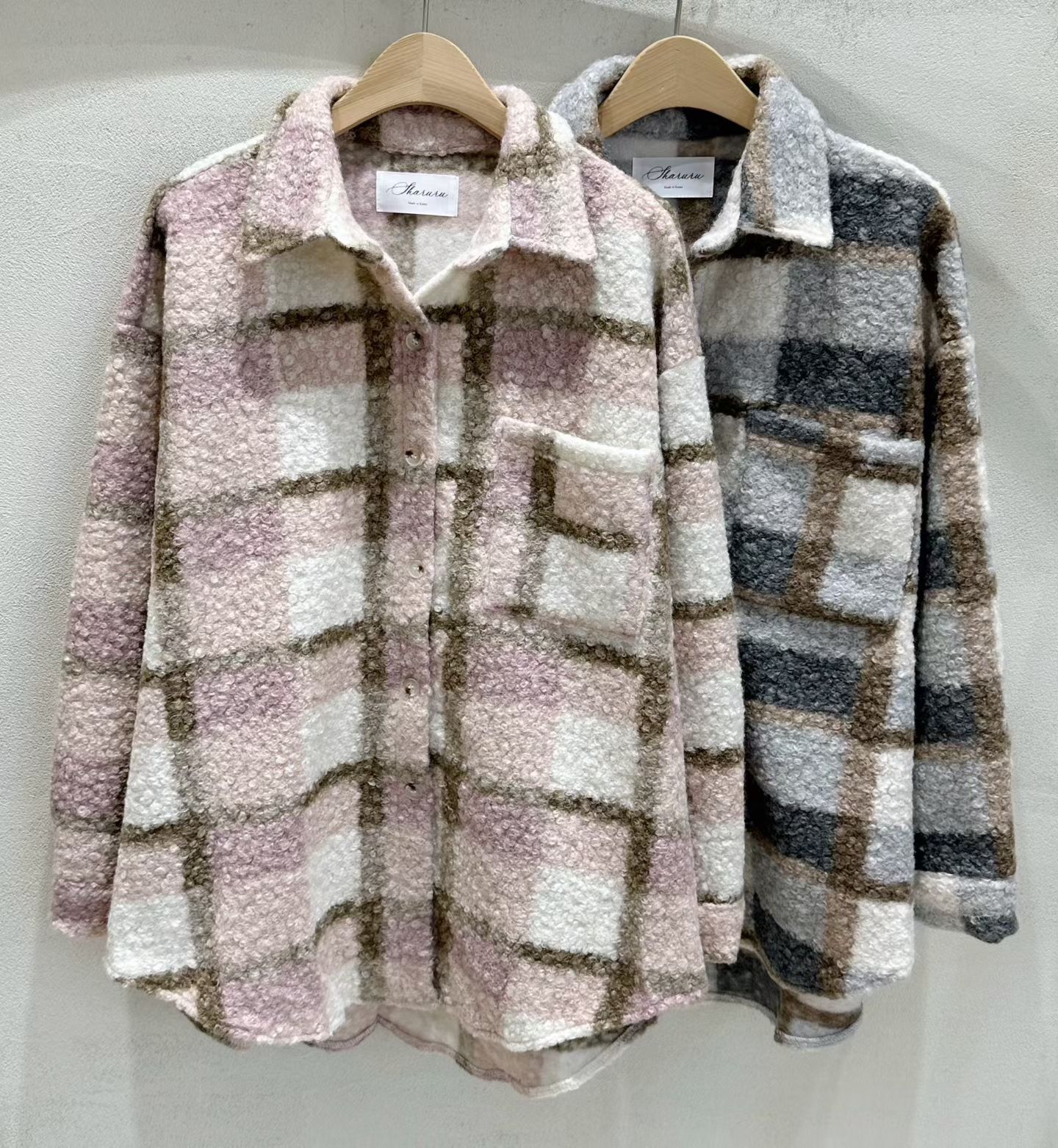 SU5332 方格毛絨長外套