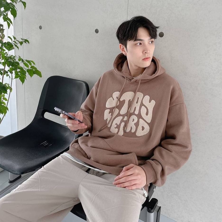 STAY WEIRD 字母 毛巾繡字 情侶裝 內刷毛連帽T 80453