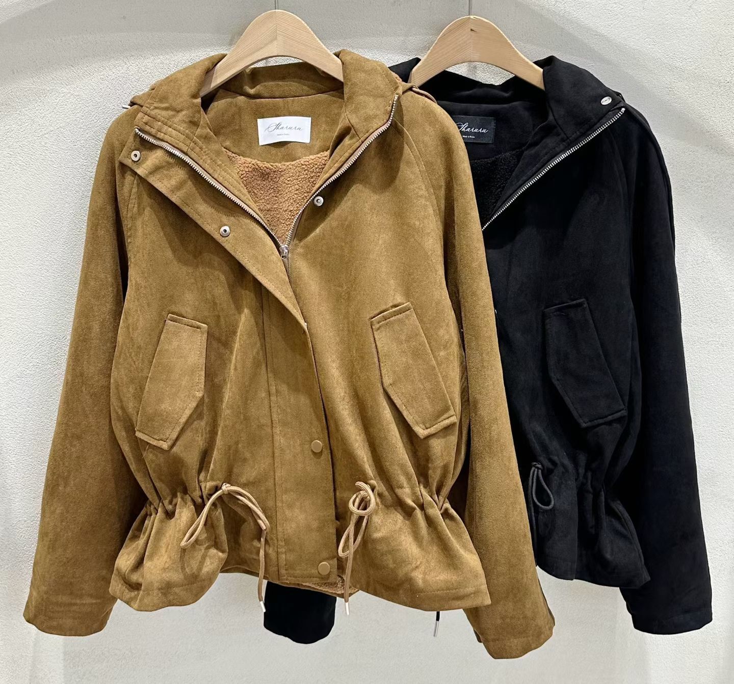 SU5344 麂皮可束緊拉鏈外套