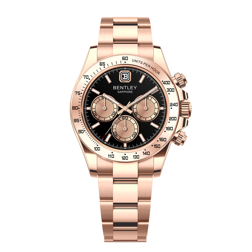 【BENTLEY賓利】THE ASTRA星耀系列 玫瑰金 真三眼 夜光 不鏽鋼 石英 手錶
