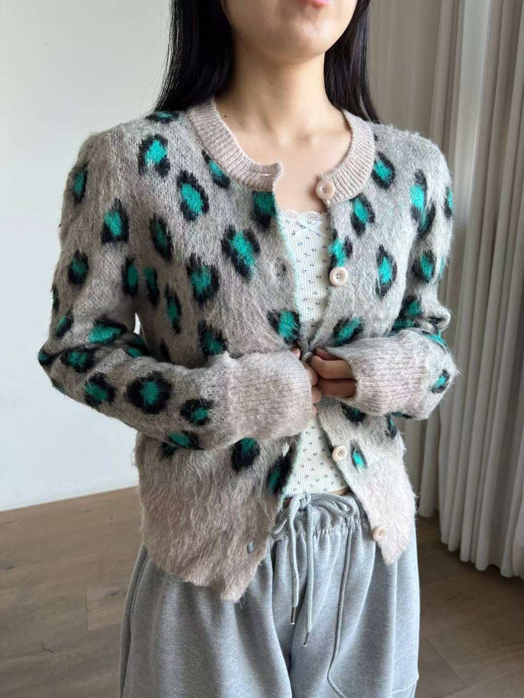羊毛豹紋開釦外套