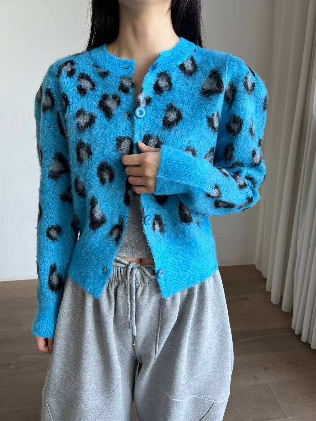 羊毛豹紋開釦外套