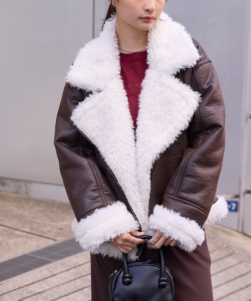 【Luxury】 預購 日本限時特價 限定 MONO MART復古風短仿羊羔絨外套  男女可穿 皮革外套 毛外套 毛毛外套