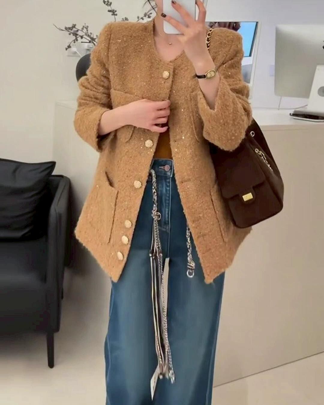 【超質感名媛小香風金釦毛呢針織外套】（現貨）