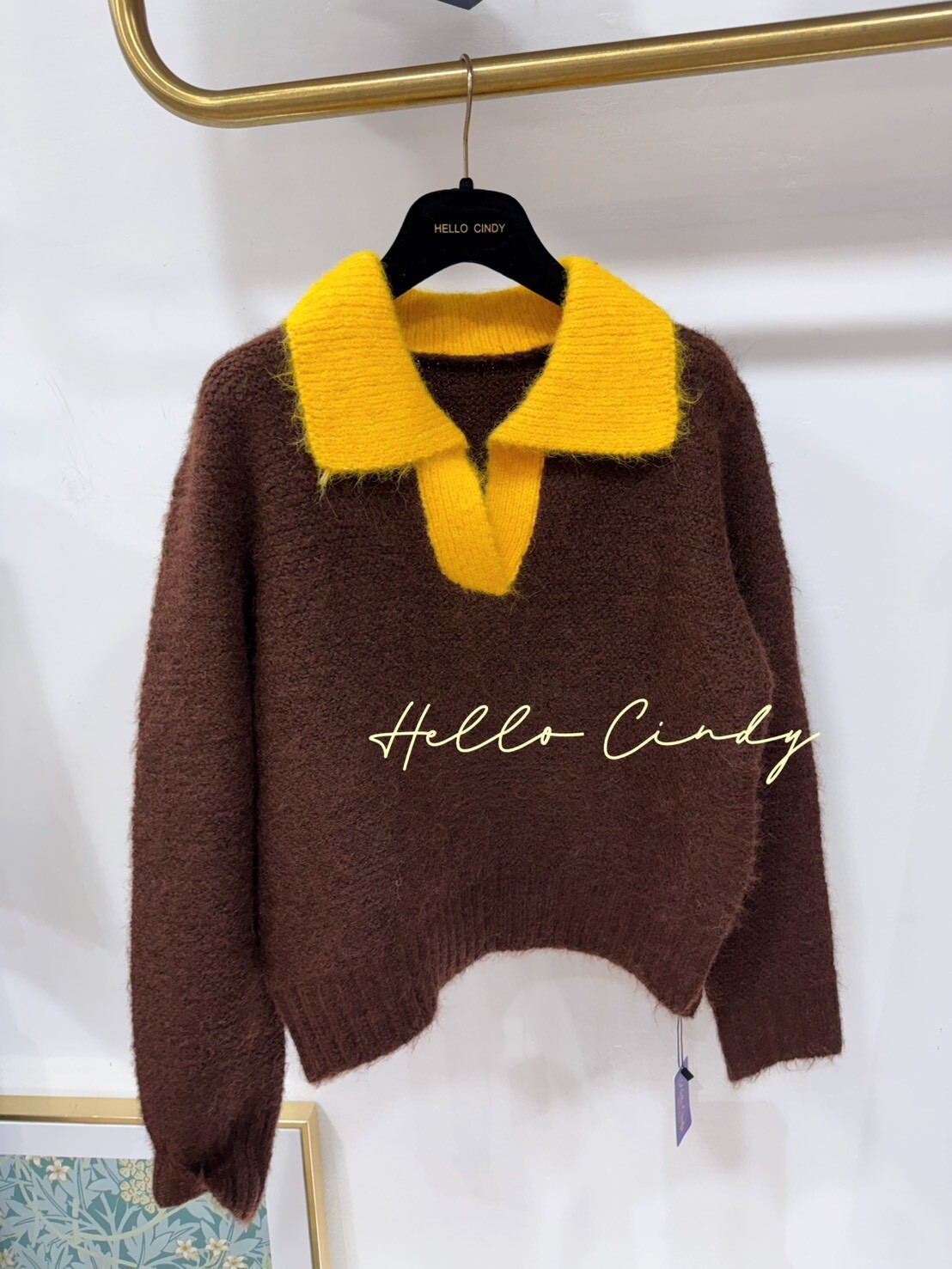 B12048 鬆鬆軟軟的糖果跳色v領針織毛衣