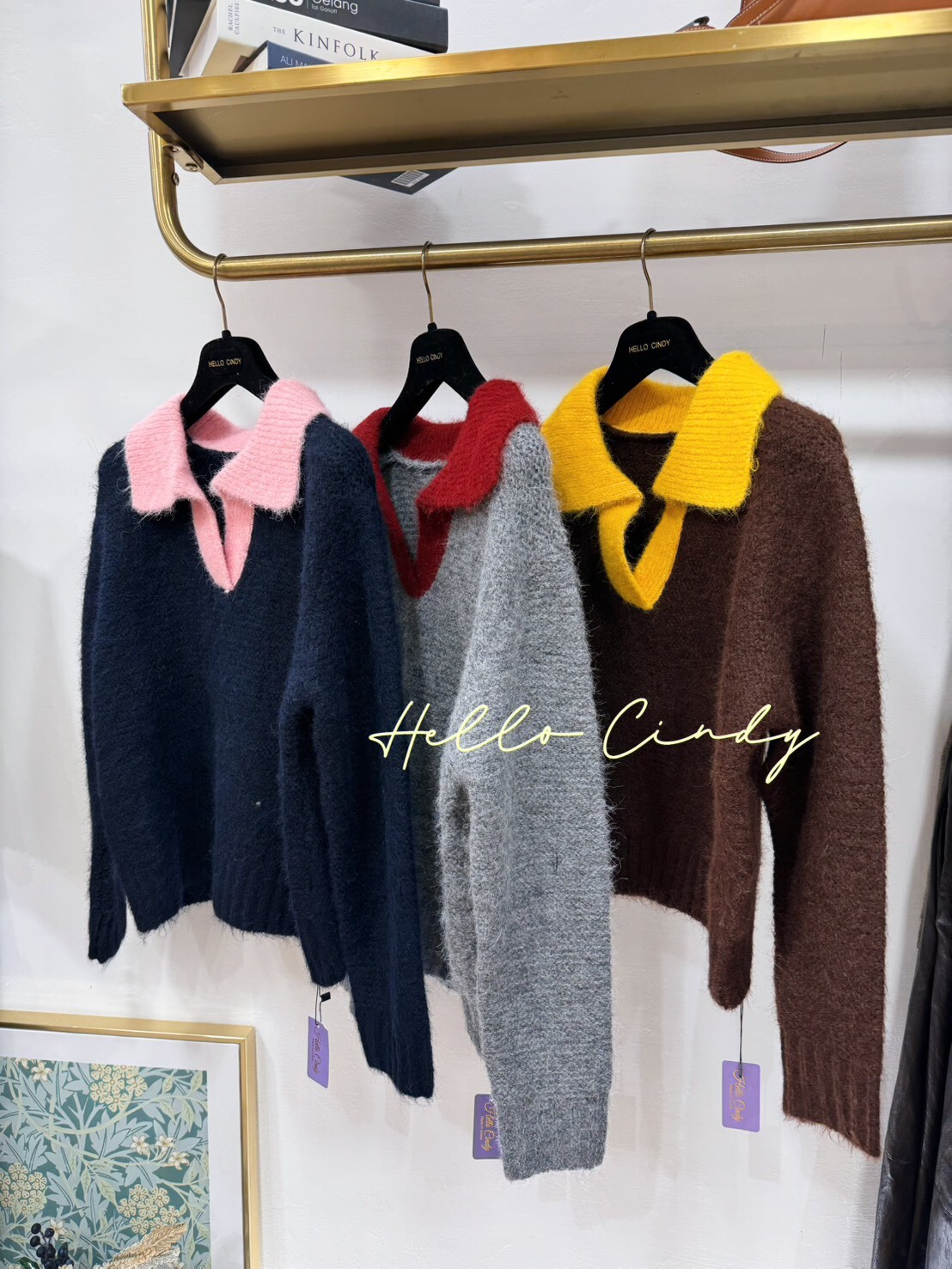 B12048 鬆鬆軟軟的糖果跳色v領針織毛衣