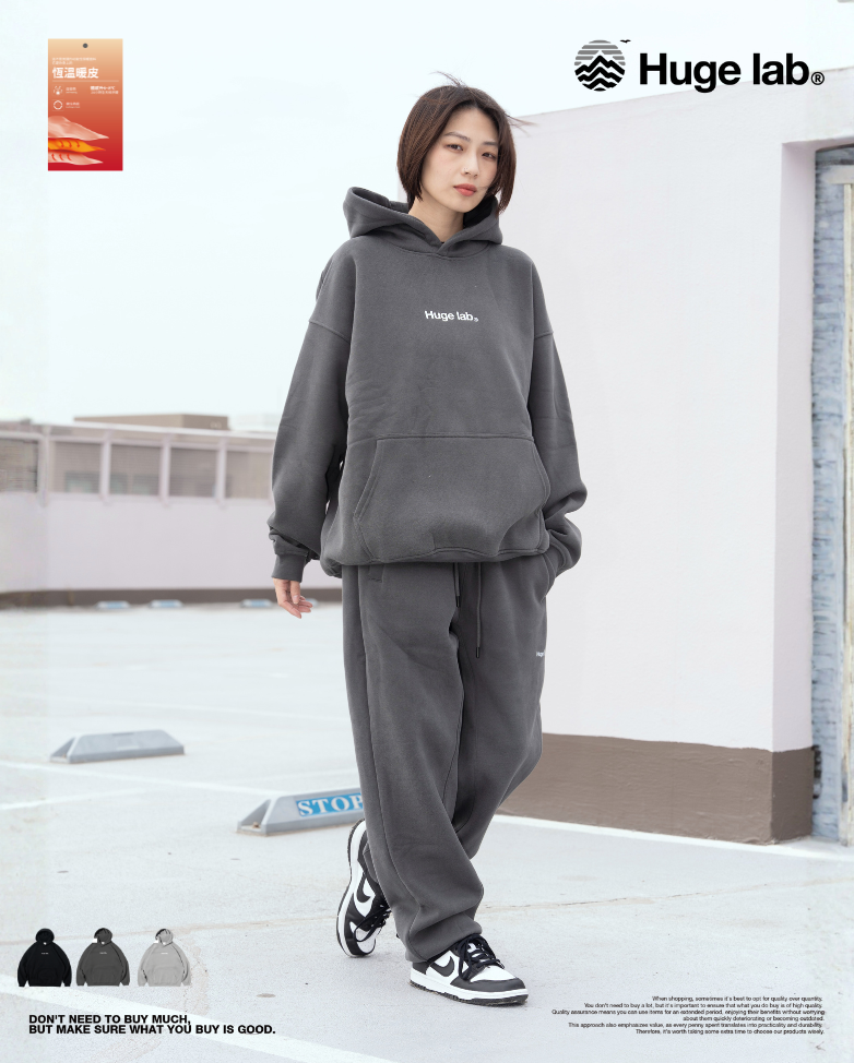 Huge Lab. 高磅數落肩保暖刷毛連帽T恤