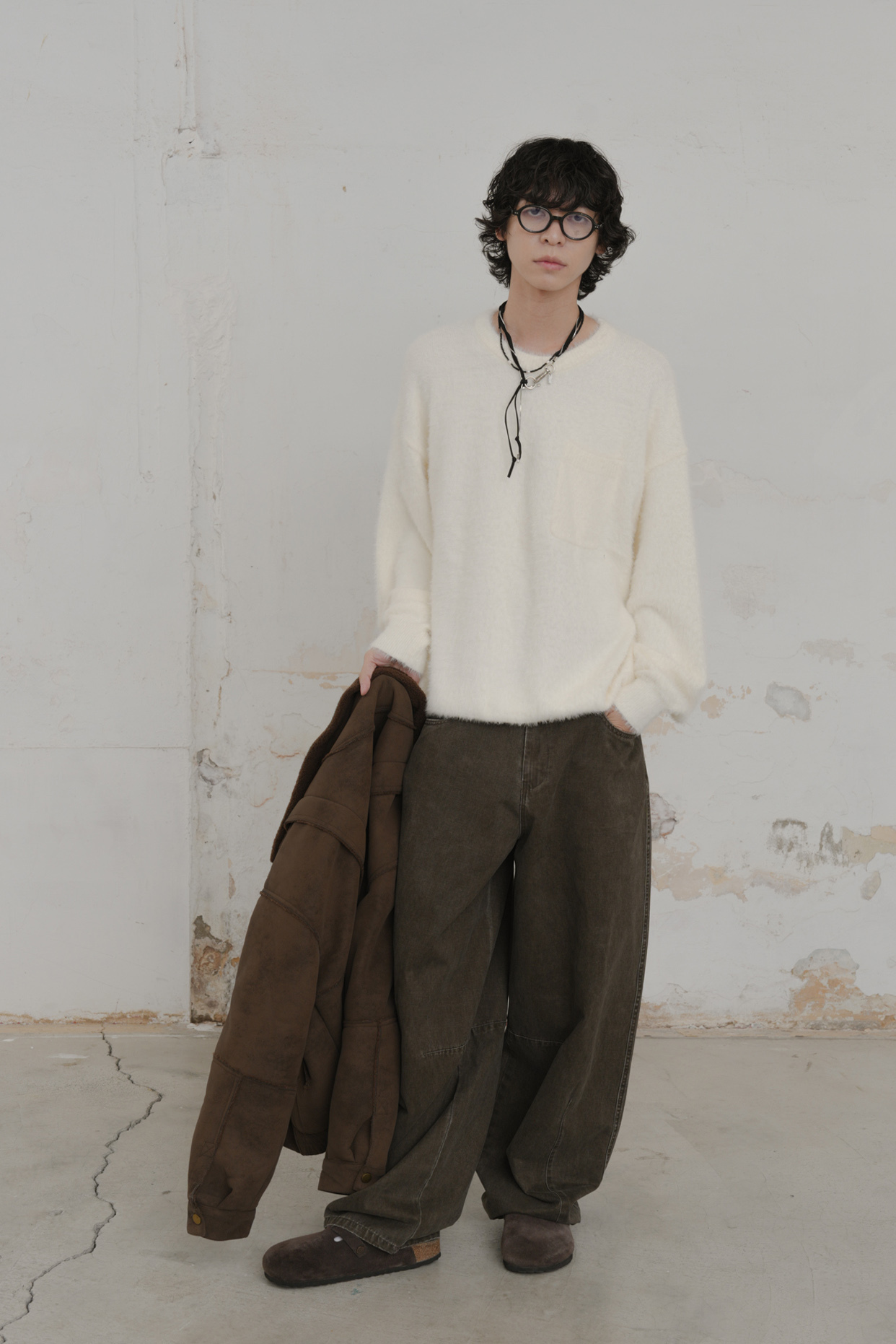 Fuzzy Crop U-Neck Knit #毛衣