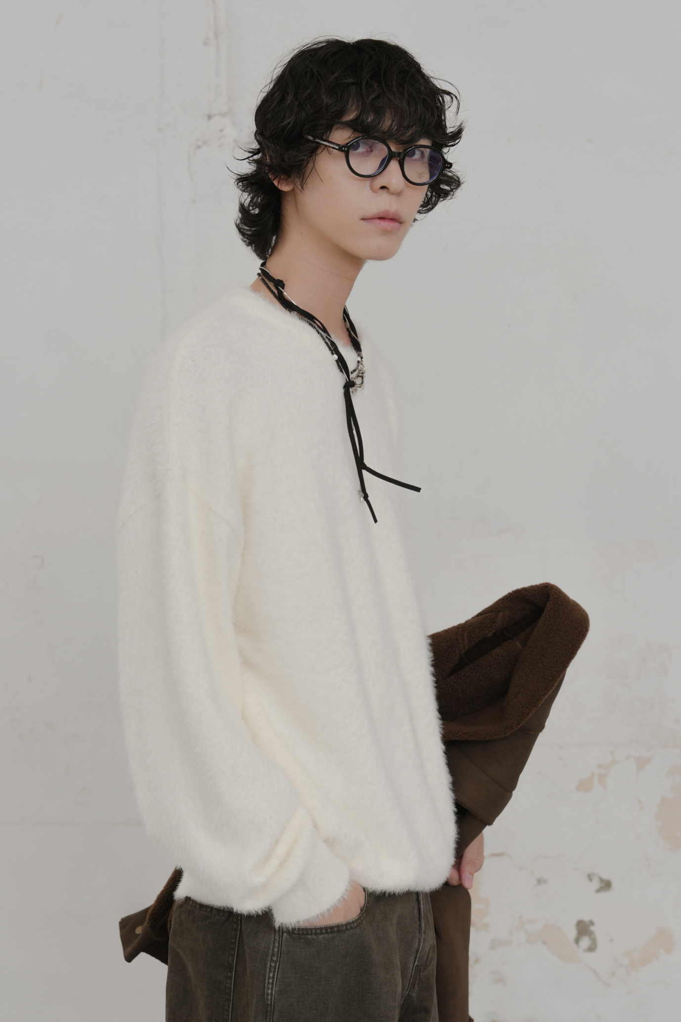 Fuzzy Crop U-Neck Knit #毛衣