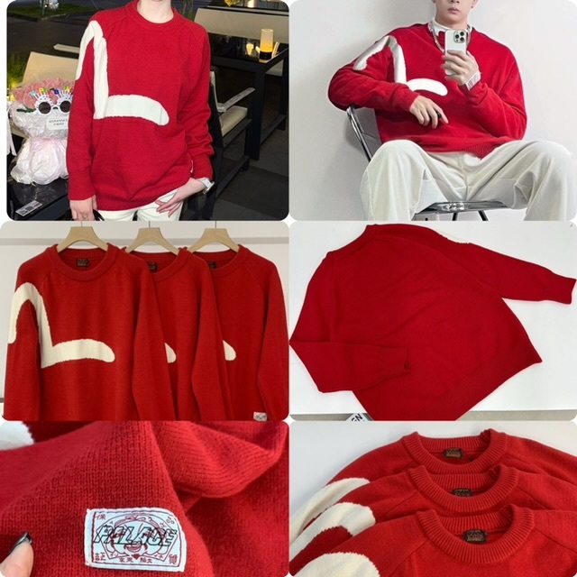 Evi*su  福神情侶款紅色針織上衣- 2502760