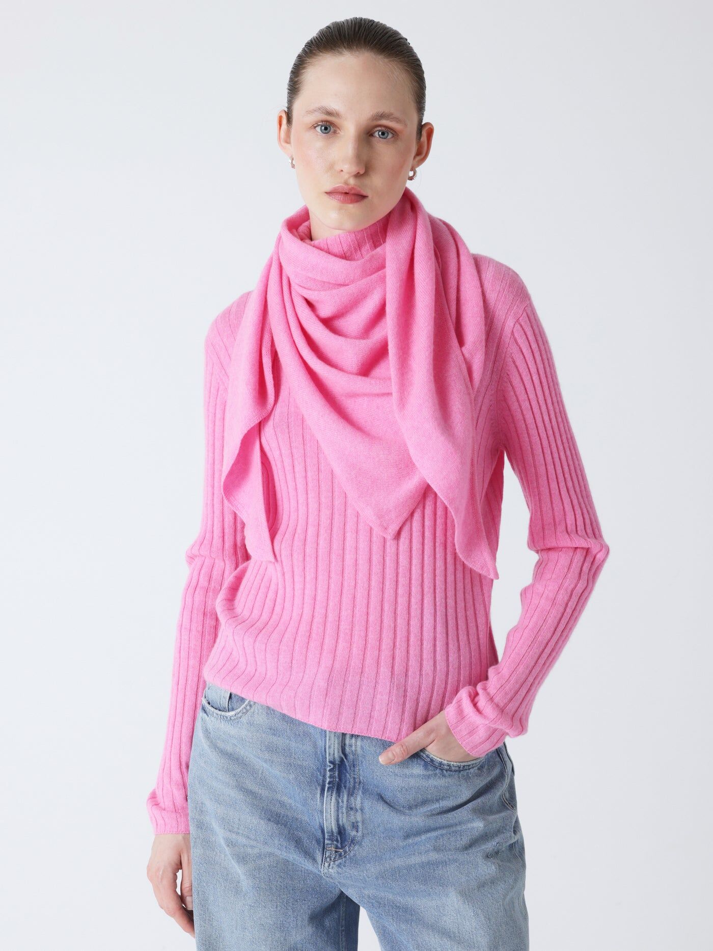 喀什米爾針織三角圍巾_糖果色