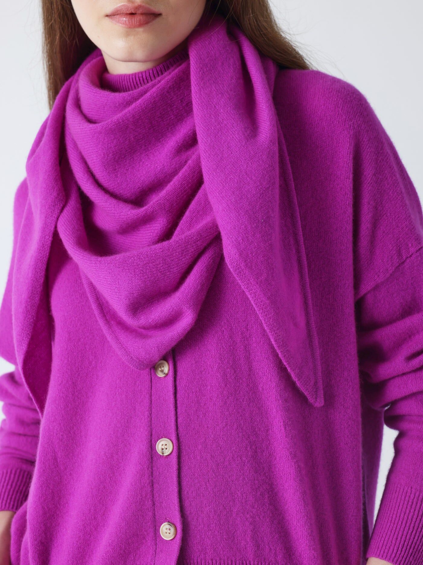 喀什米爾針織三角圍巾_霓虹紫