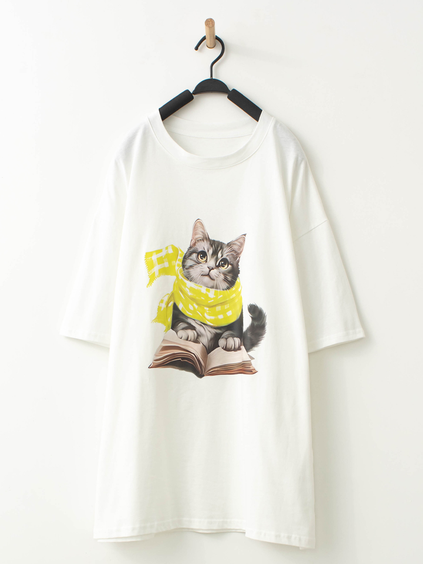 貓咪寫真印花寬鬆T恤