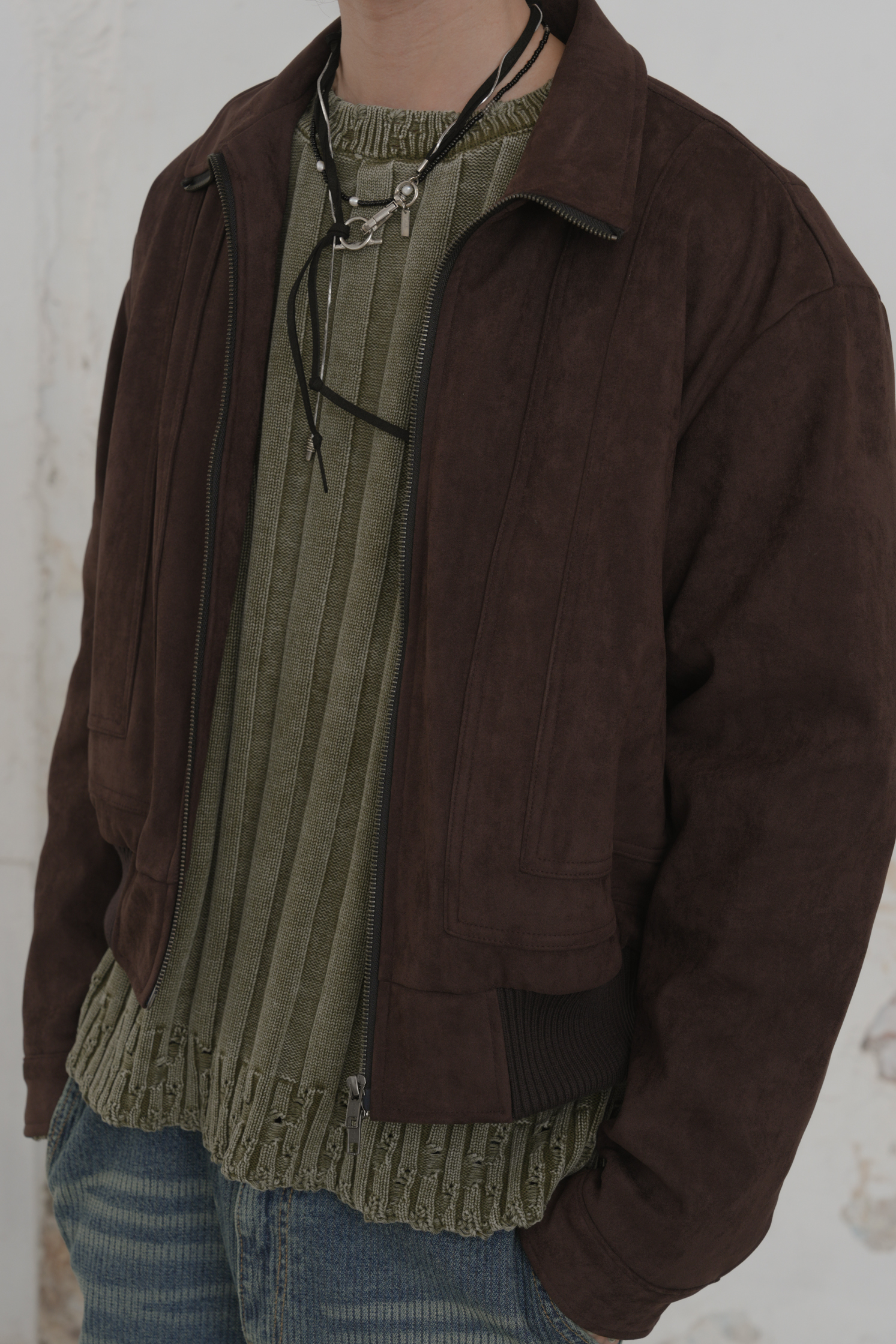 Lauren Cropped Suede High-Neck Jacket #外套