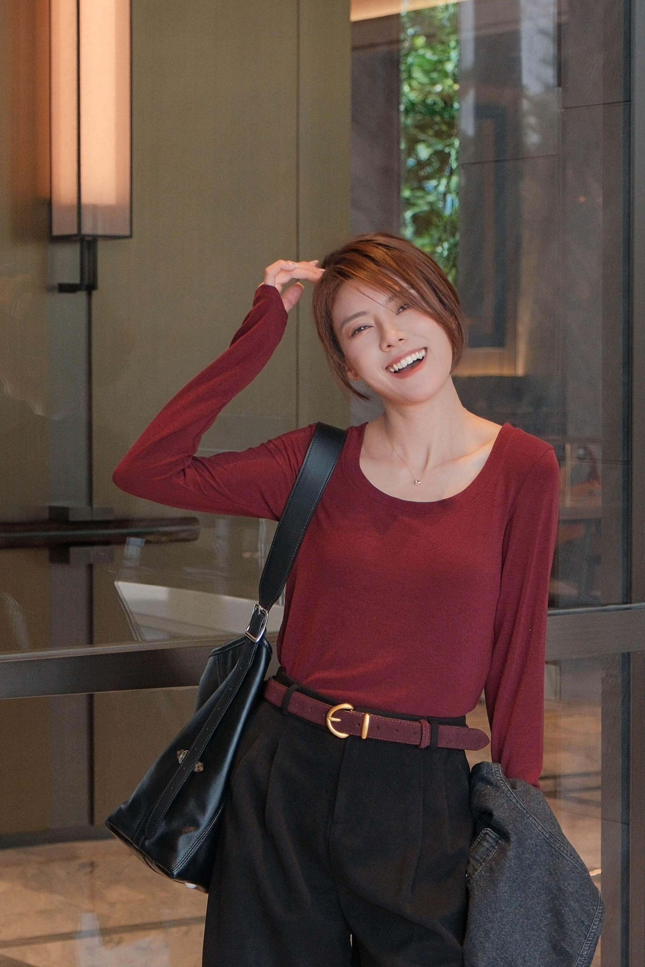 Scoop Neck Viscose-Cotton Long Sleeve Top_TP2512L42B