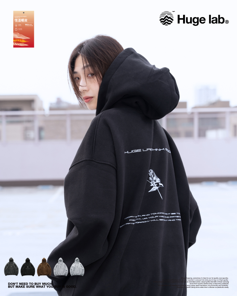 Huge Lab. 喜鵲ThinkBigger 厚鋪棉落肩帽T