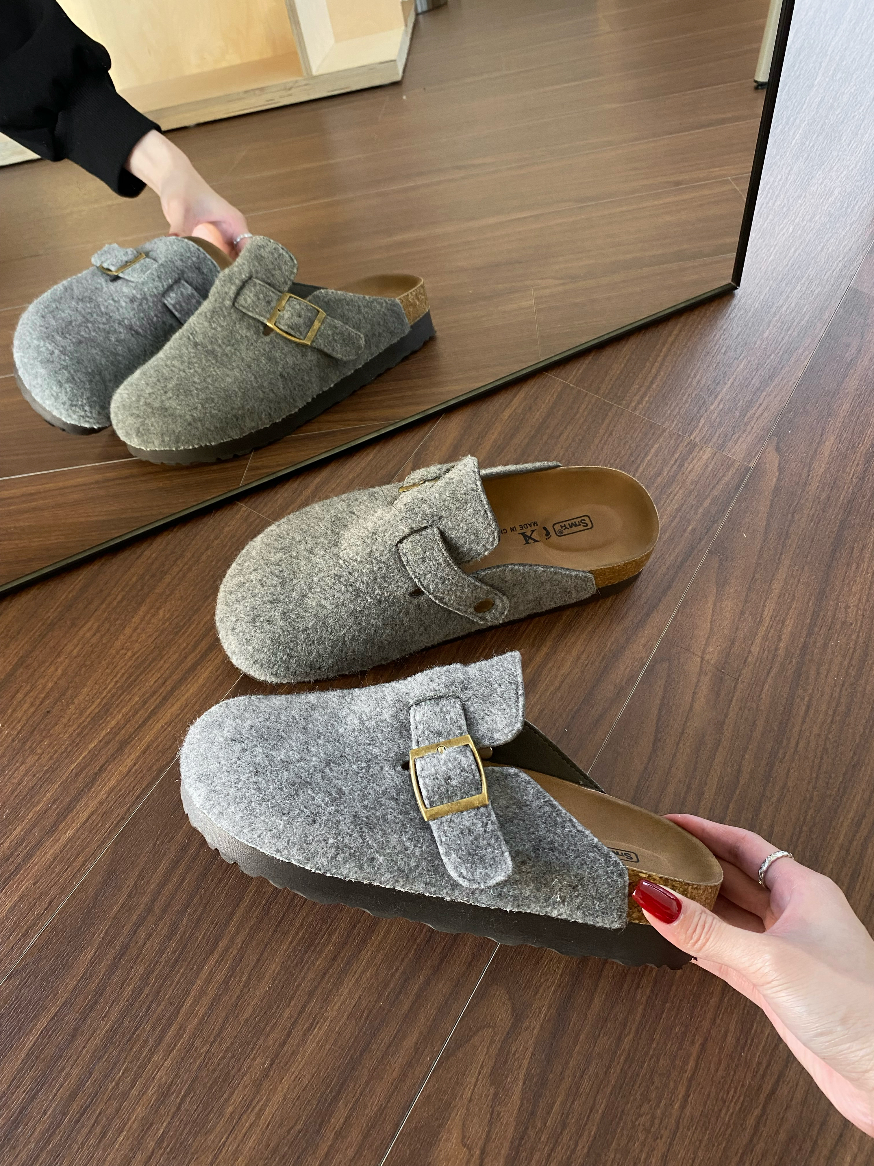 厚底毛呢勃肯拖鞋