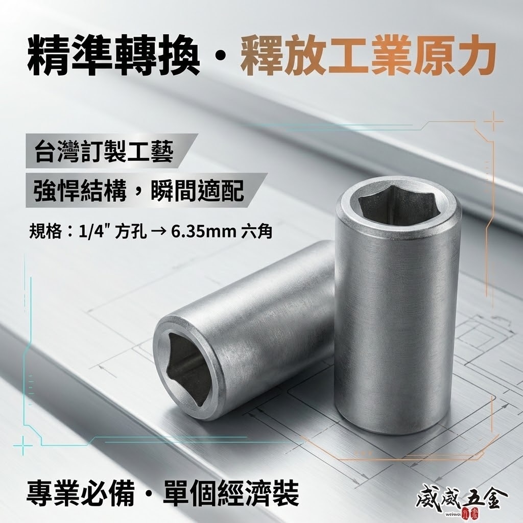 訂製品｜2分轉6.35mm轉接套筒｜起子變換頭更換起子頭 1/4"轉6.35mm轉換頭 兩分轉六角頭｜台灣製