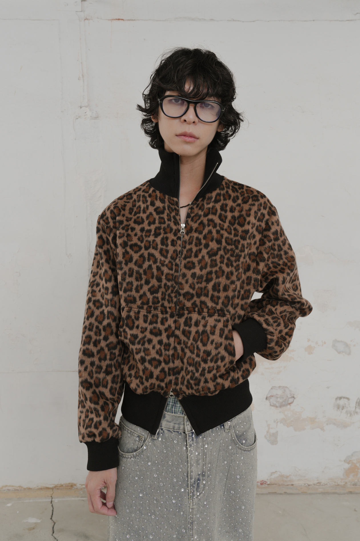 Leopard Cropped Zip-Up Jacket #外套