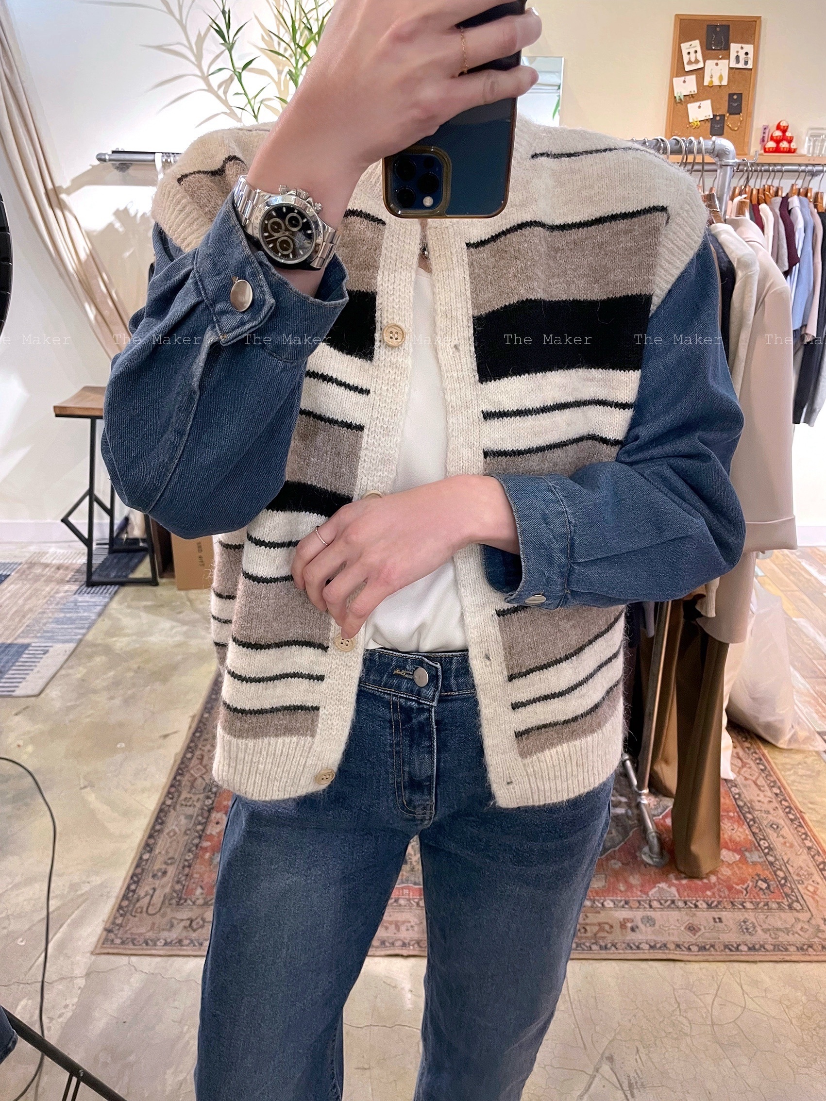 👖軟綿綿冷拼牛仔袖Cardigan👖