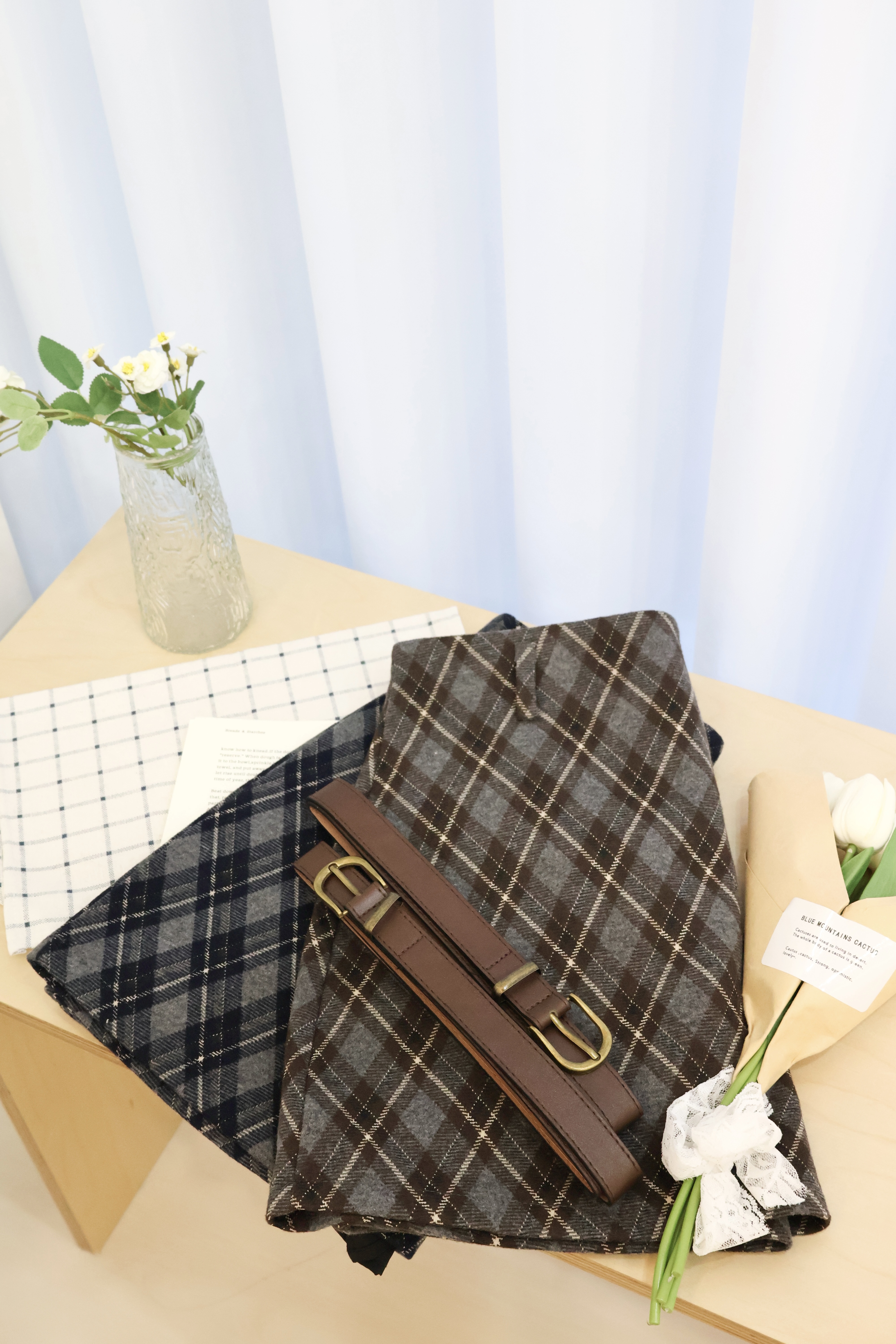 韓系英倫格紋A字裙🍂(附皮帶