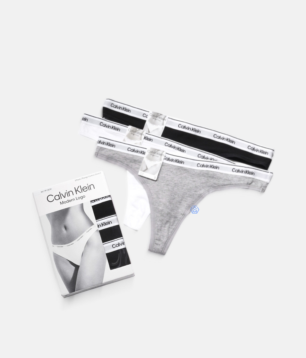 Calvin Klein Modern Logo Thongs 黑灰白細帶丁字褲 (QD5209E-MPI) (3入組)