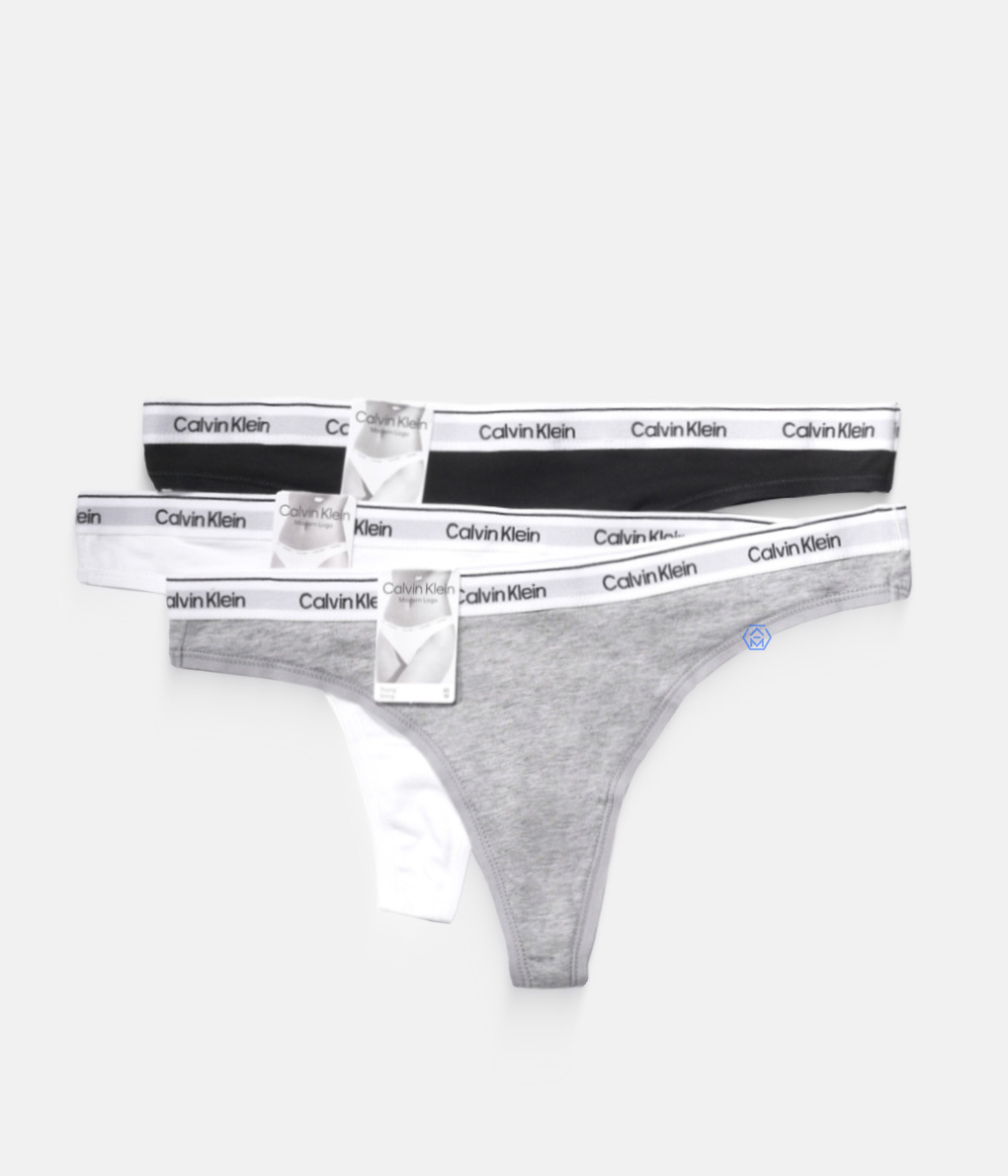 Calvin Klein Modern Logo Thongs 黑灰白細帶丁字褲 (QD5209E-MPI) (3入組)
