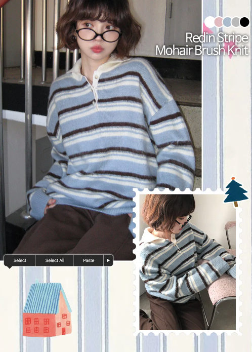 秋冬預訂｜寬鬆條紋單排扣領馬海毛針織衫