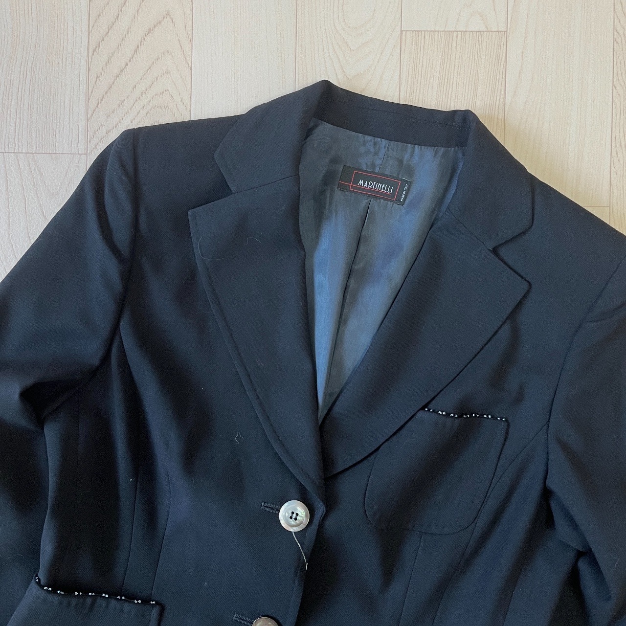 意大利製黑色修腰羊毛西裝外套