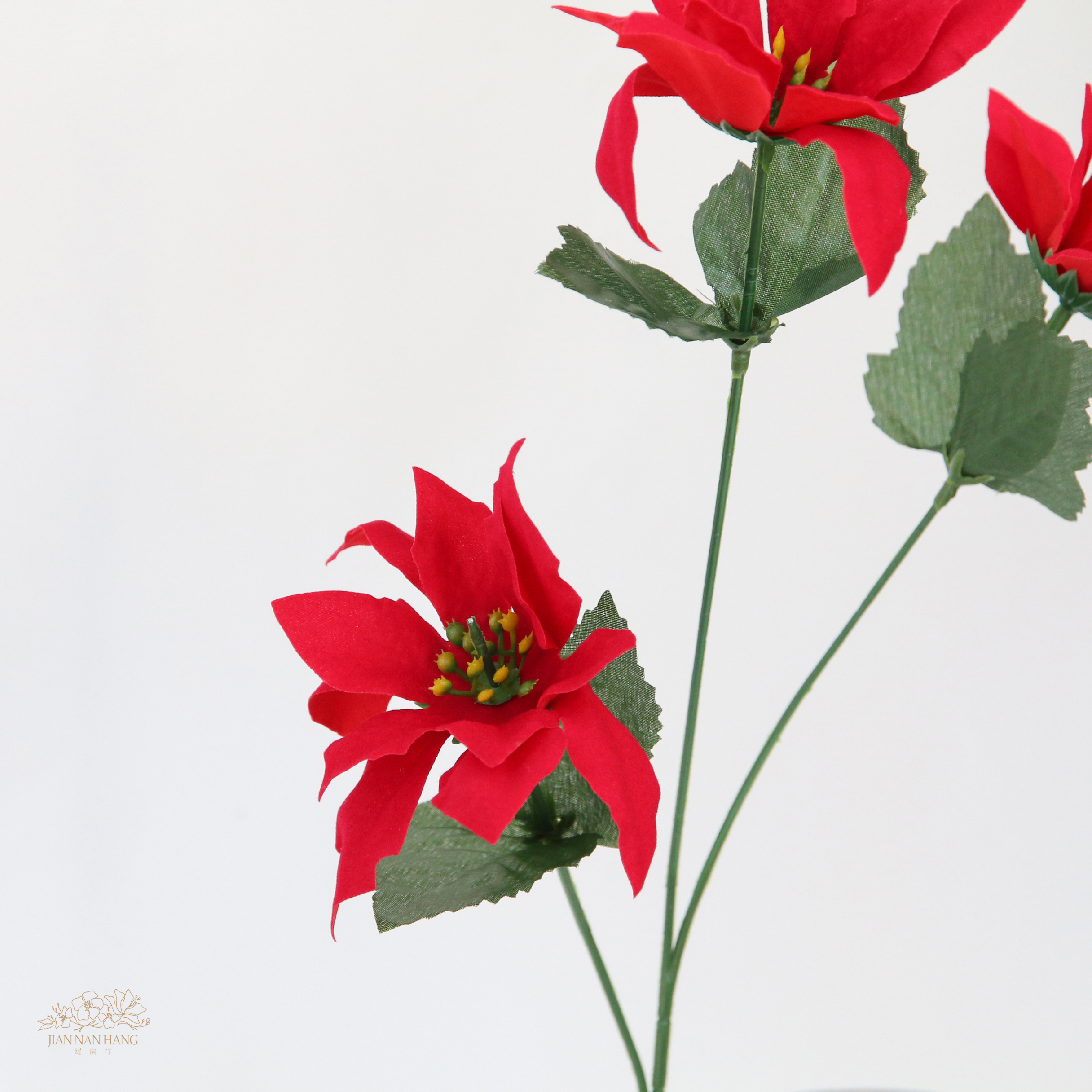 人造花 3頭天鵝絨聖誕紅