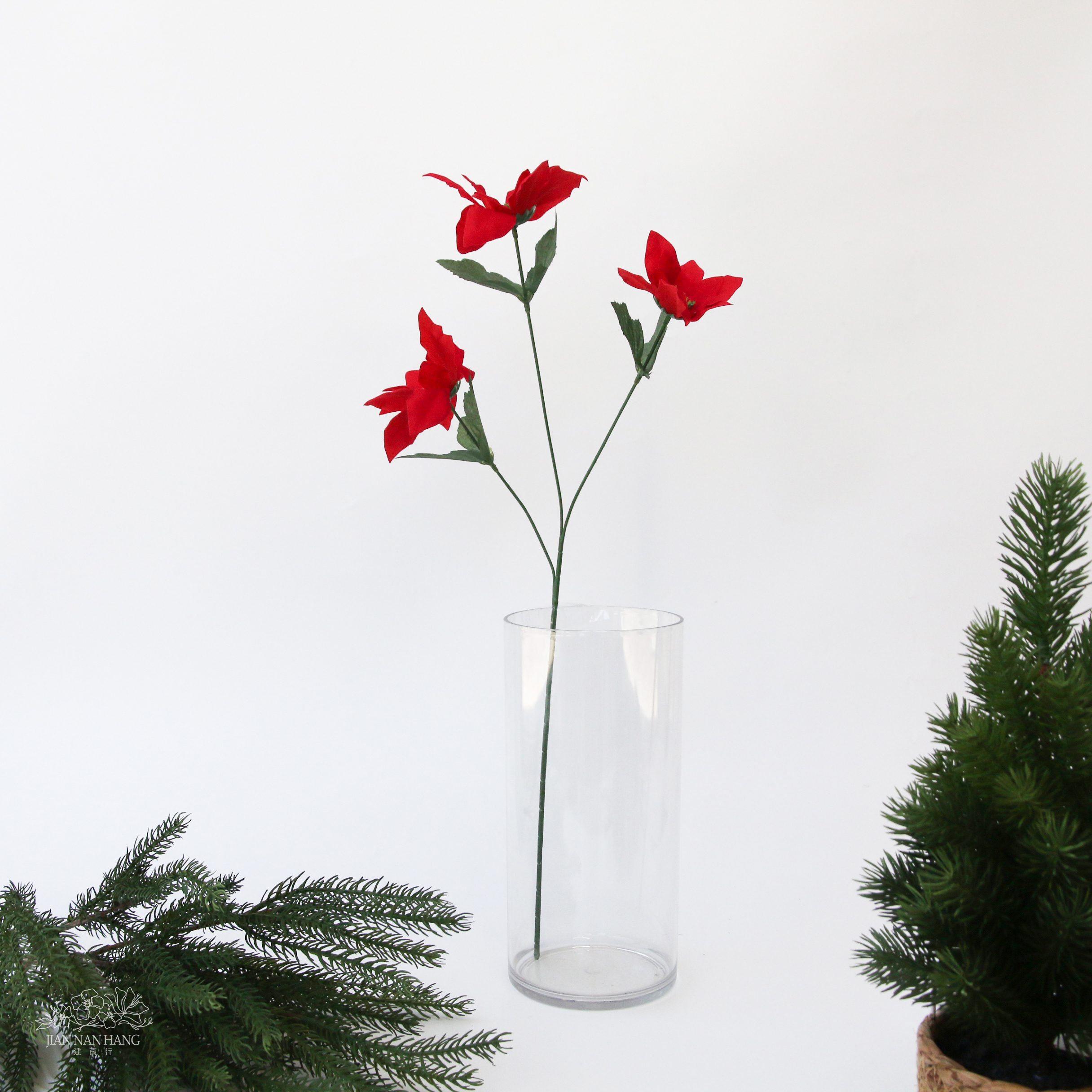 人造花 3頭天鵝絨聖誕紅