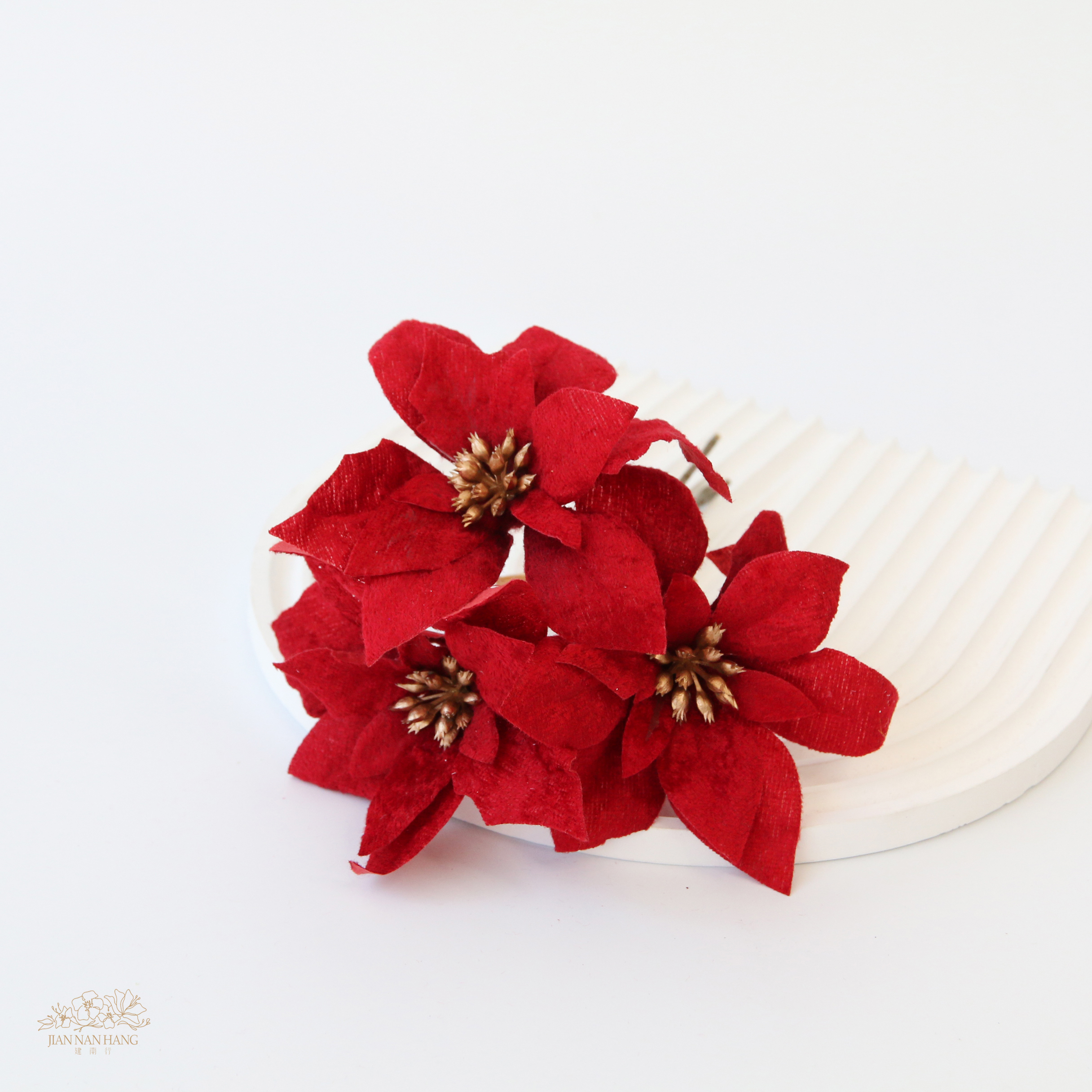人造花 天鵝絨聖誕紅短枝 3入(預購品)11月上旬到貨