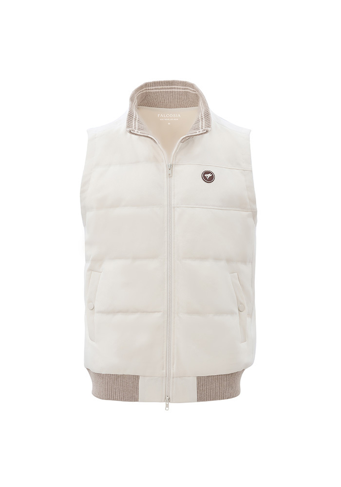 彈性拼接保暖羽絨背心-暖米色