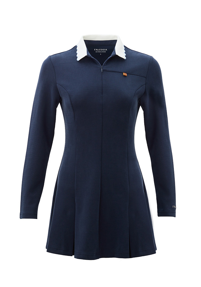 Petale花瓣領飾長袖洋裝-月光藍