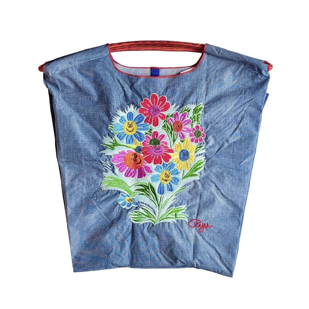 Ball＆Chain 刺繡環保購物袋 M號 - 丹寧藍 (31400877)