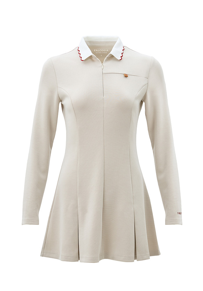 Petale花瓣領飾長袖洋裝-茉莉霧米