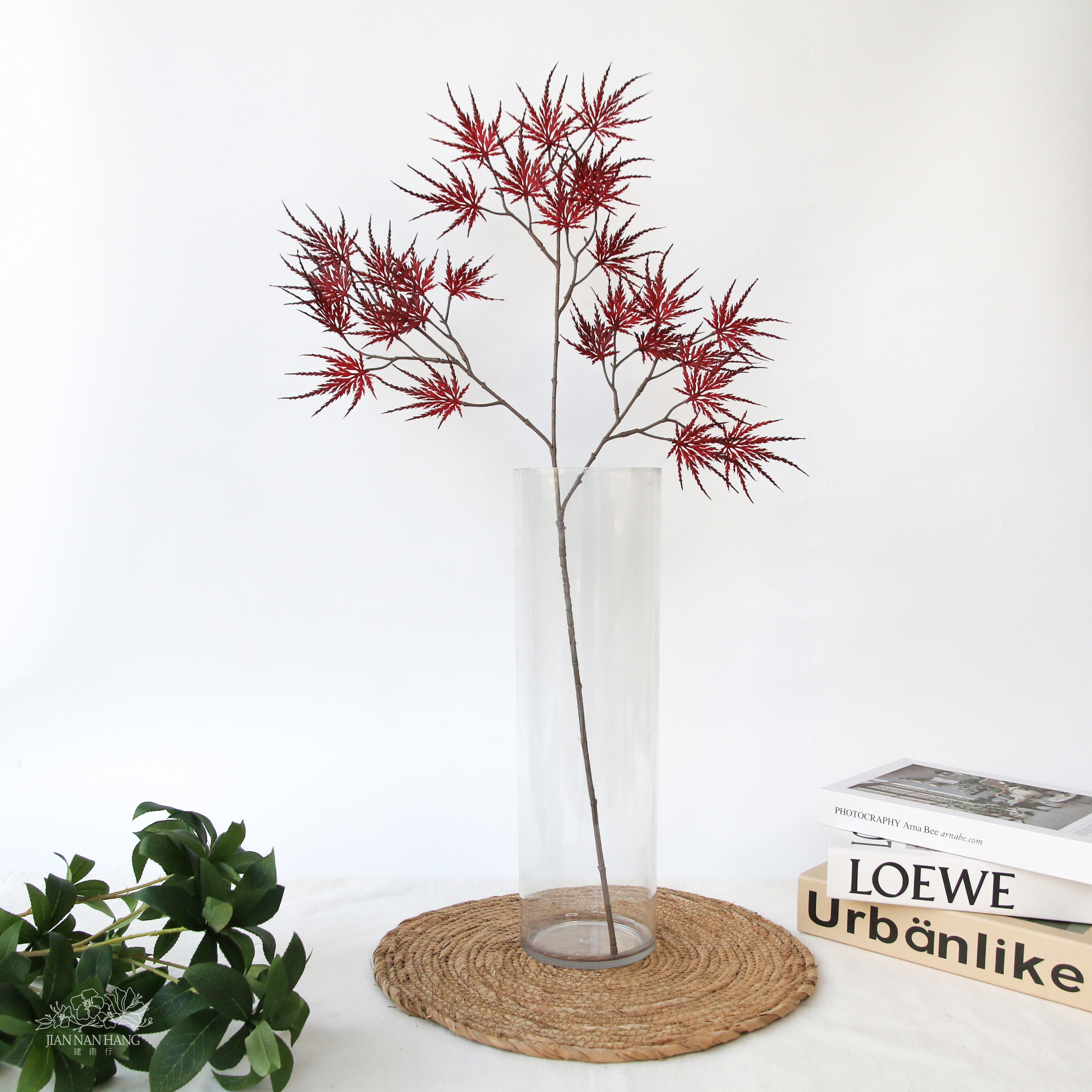 人造葉 羽毛楓葉枝 紅色