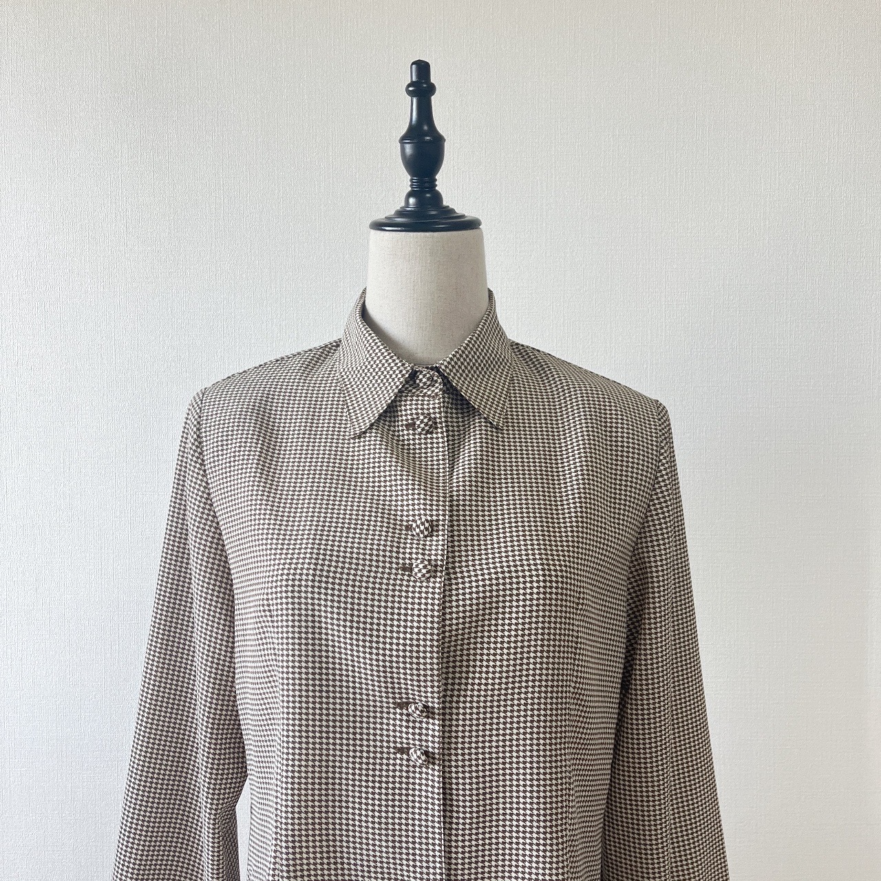 啡色細格紋古著上衣