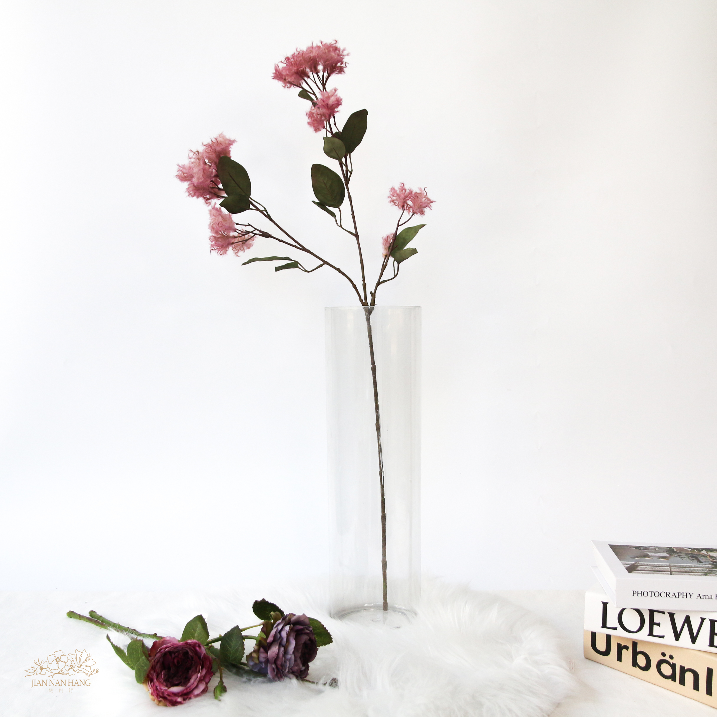 人造花 煙霧樹長枝 紫紅色