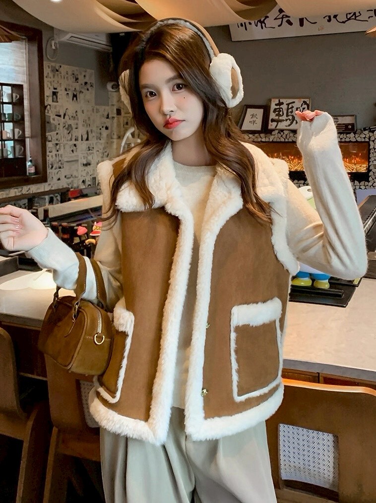 雙面穿雙口袋麂皮背心