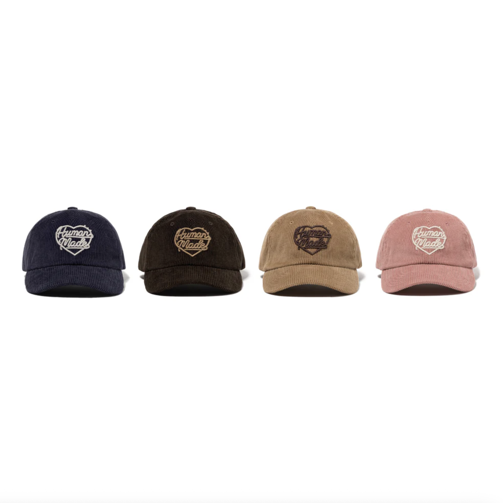 HUMAN MADE 6 PANEL CORDUROY CAP 愛心 草寫字 燈芯絨 六分割帽 深咖啡/淺卡其/粉/深藍-HM30GD071