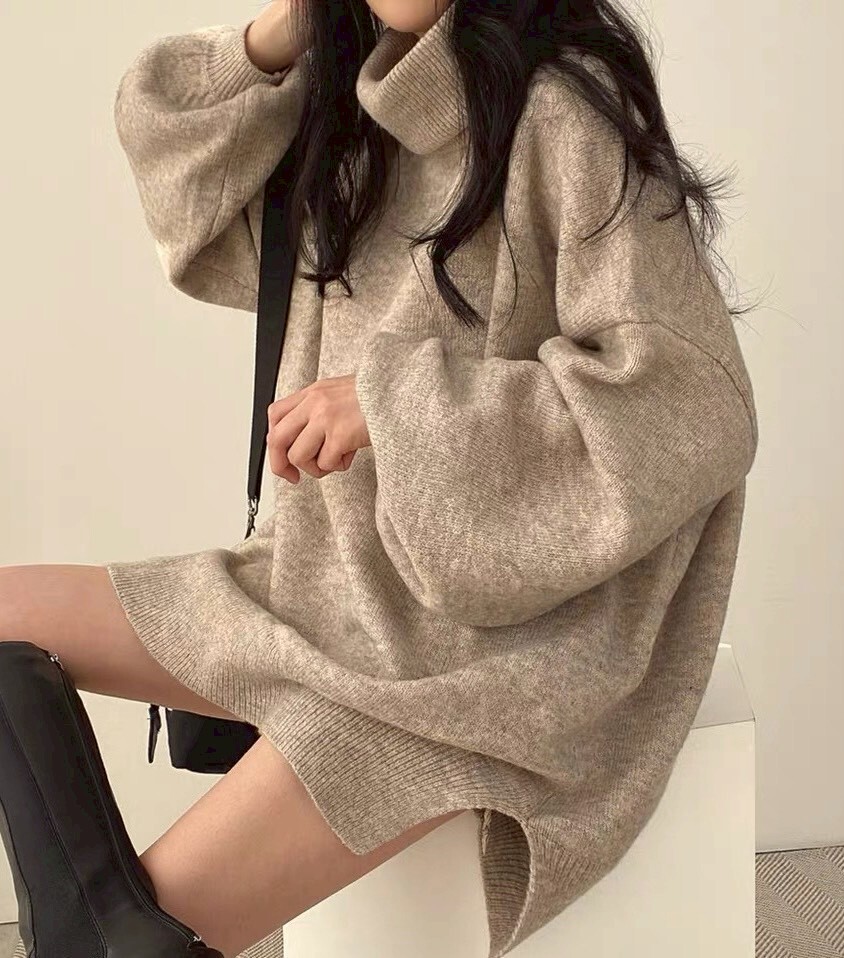 韓系高領側開岔素面短洋