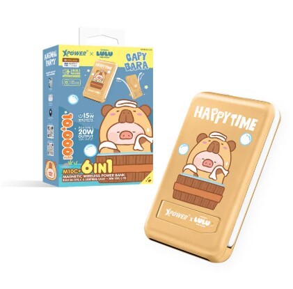 (3C認證)XPower x 罐頭豬LuLu🐷M10C+ 6合1 10000mAh多功能迷你20W PD3.0+ 磁吸無線快充移動電源 (水豚)