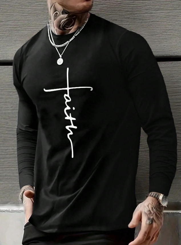 KADMAX大尺碼 - 男士胸前英文字圖案長袖TEE〈KSMS2701〉